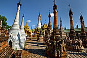 Rows of stupas in the Kakku (Kekku) Pagoda complex. The complex was kept hidden from the rest of the world until 2002 when it was opened to foreigners. Shan State, Burma (Myanmar). 
